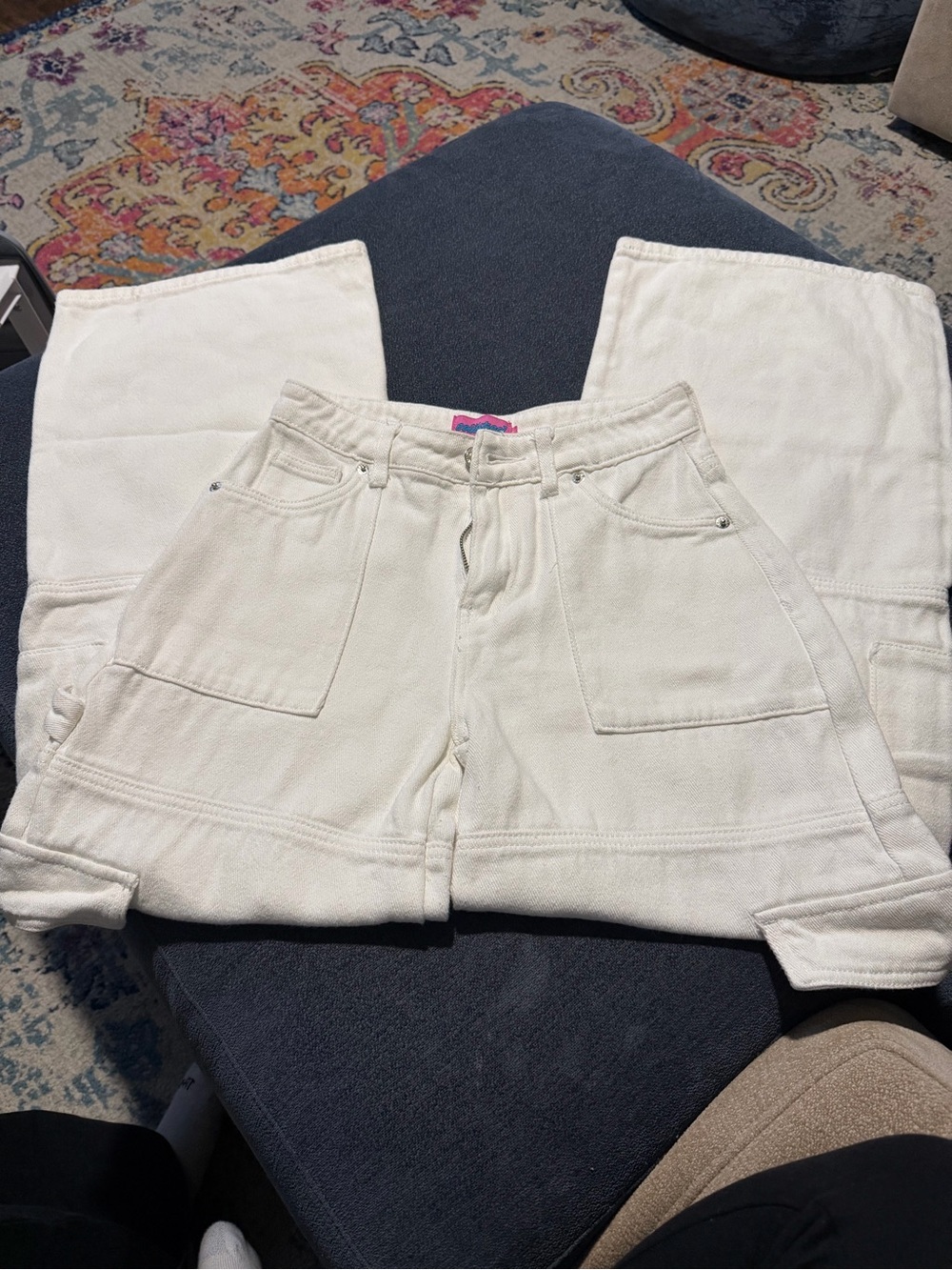 Edikted Cream Wide-Leg Utility Jeans - XS